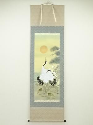 瑞光筆　松竹梅鶴亀　肉筆絹本掛軸（共箱）